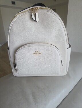 Coach White Pebbled Leather Backpack with Gold Hardware